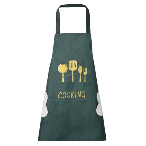 DILLMAN Women Kitchen Apron with Hand Wipe Pockets，Big Pocket,Hand-wiping, Waterproof for Cooking Baking (GREEN) - Image 1