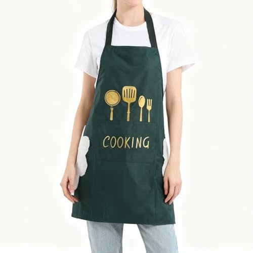DILLMAN Women Kitchen Apron with Hand Wipe Pockets，Big Pocket,Hand-wiping, Waterproof for Cooking Baking (GREEN) - Image 5