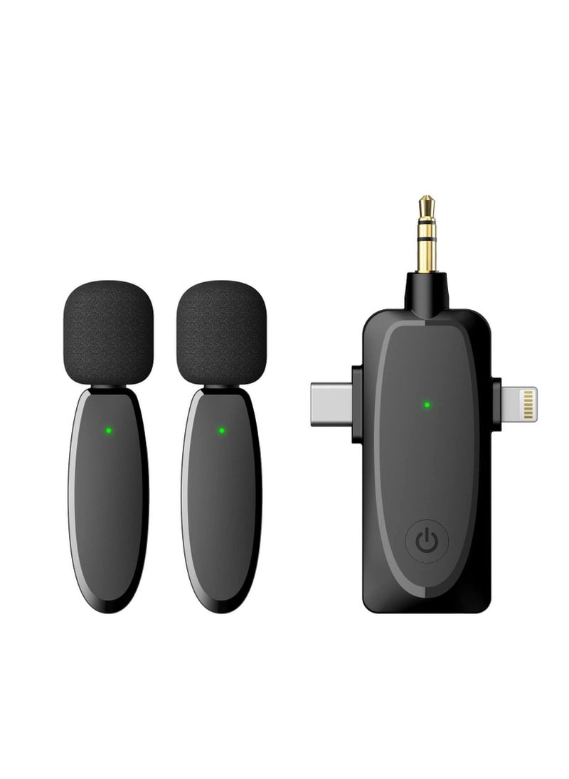 Y&D - 3 in 1 Dual Lavalier Microphone for iPhone iPad Android Phones Camera 2 Pack Wireless Lapel Video Recording - Image 1