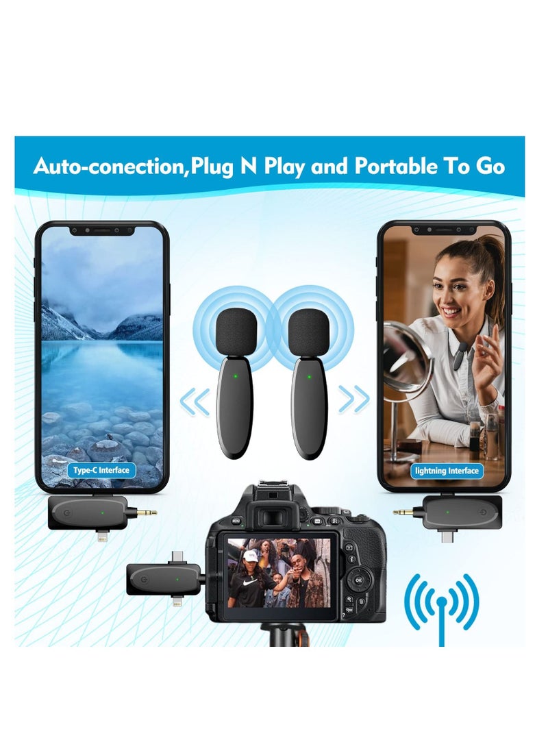 Y&D - 3 in 1 Dual Lavalier Microphone for iPhone iPad Android Phones Camera 2 Pack Wireless Lapel Video Recording - Image 1