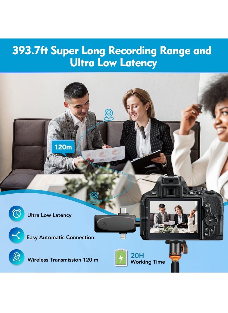 Y&D - 3 in 1 Dual Lavalier Microphone for iPhone iPad Android Phones Camera 2 Pack Wireless Lapel Video Recording - Image 1