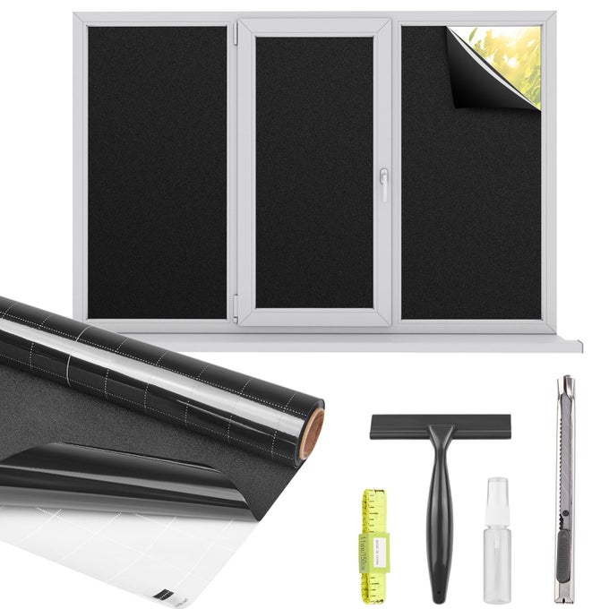 BLACKOUT WINDOW PRIVACY FILM TOTAL LIGHT BLOCKING ROOM DARKENING WINDOW COVERING REMOVABLE STATIC CLING FROSTED GLASS TINT NONADHESIVE BLACK 175 X 787