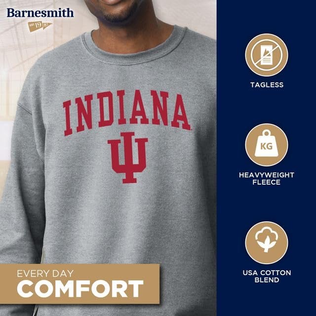 Barnesmith Indiana University Hoosiers Crewneck Sweatshirt, Heritage, Charcoal Grey, Large - Image 3
