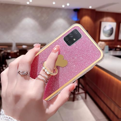Easyscen for Samsung Galaxy A71 5G Phone Case Cute Girls Women Glitter Case with Heart Ring Stand Shockproof Protective Cover - Pink - Image 4