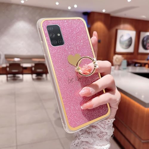 Easyscen for Samsung Galaxy A71 5G Phone Case Cute Girls Women Glitter Case with Heart Ring Stand Shockproof Protective Cover - Pink - Image 5