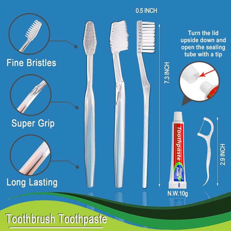 HQSLsund 50pcs Disposable Toothbrushes with Toothpaste Floss Individually Wrapped, 2 Color Disposable Toothbrush, 10g Toothpaste, Dental Floss Pick, Bulk Toothbrush Kit for Homeless,Airbnb,Hotel - Image 4