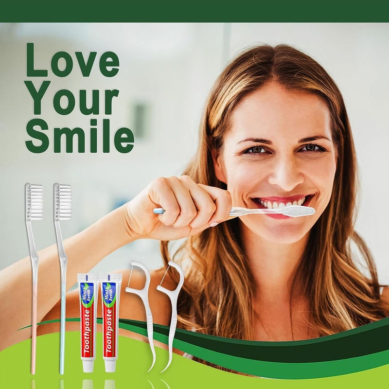 HQSLsund 50pcs Disposable Toothbrushes with Toothpaste Floss Individually Wrapped, 2 Color Disposable Toothbrush, 10g Toothpaste, Dental Floss Pick, Bulk Toothbrush Kit for Homeless,Airbnb,Hotel - Image 3