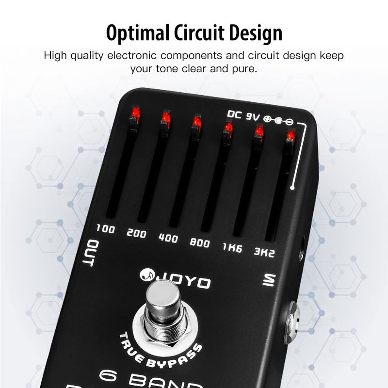 JOYO 6-Band EQ Pedal Electric Guitar Equalizer (100Hz 200Hz 400Hz 800Hz 1.6kHz 3.2kHz) Provides Â±18dB for Each Band (JF-11) - Image 3