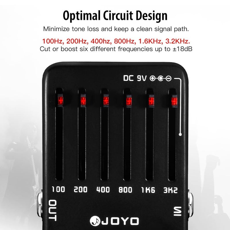 JOYO 6-Band EQ Pedal Electric Guitar Equalizer (100Hz 200Hz 400Hz 800Hz 1.6kHz 3.2kHz) Provides Â±18dB for Each Band (JF-11) - Image 4