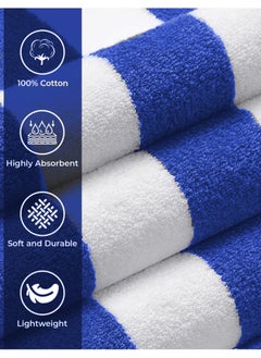 MAXQON Pack Of 2 - Beach Towel - 100% Cotton 600 GSM Over Sized (90x180cm), Highly Absorbent Bath Sheet For Pool, Beach, Fitness, Sports, Yoga, Color-Striped Blue  - Image 4