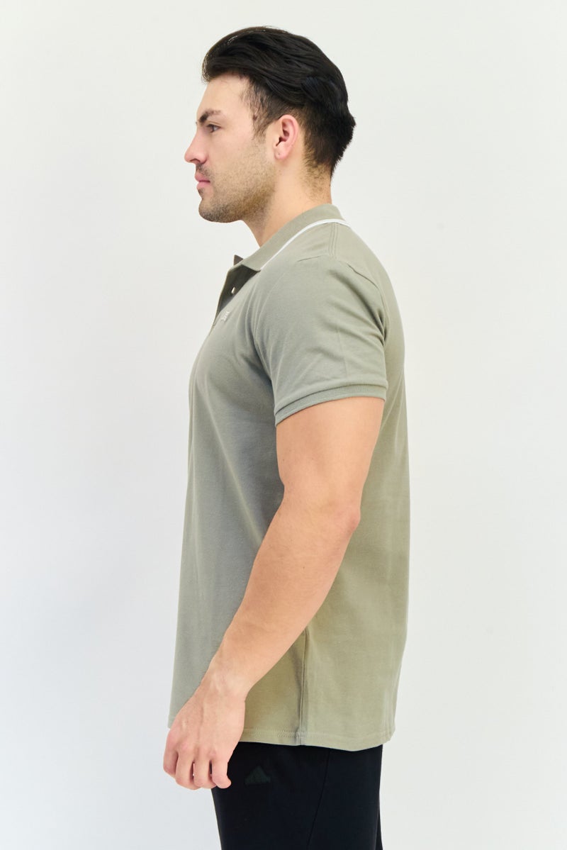 RBX تي شيرت بولو للرجال بأكمام قصيرة مناسب للرياضة في الهواء الطلق، لون أخضر مائل للرمادي الفاتح - Image 2