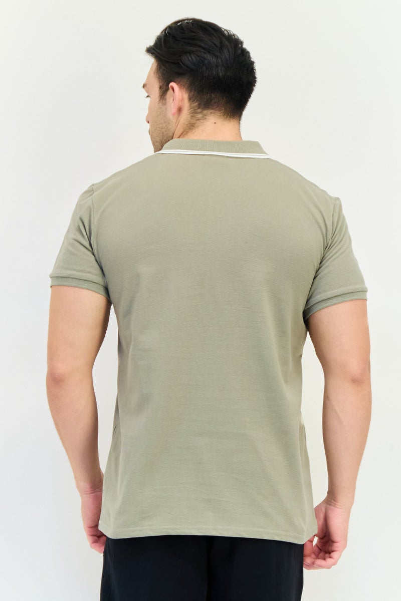 RBX تي شيرت بولو للرجال بأكمام قصيرة مناسب للرياضة في الهواء الطلق، لون أخضر مائل للرمادي الفاتح - Image 3