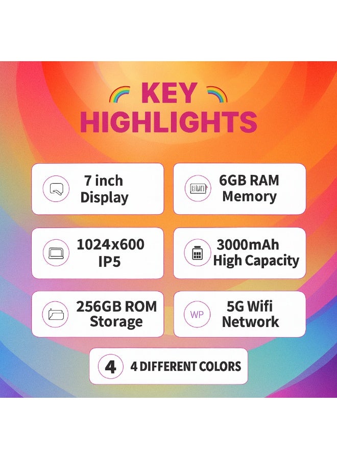 MODIO TAB Modio Kids Tab M5 – 7 Inch HD Display | 6GB RAM + 256GB ROM | Dual Camera | Android 13.0 | Cartoon Design (Pink – Princess & Butterflies) - Image 3