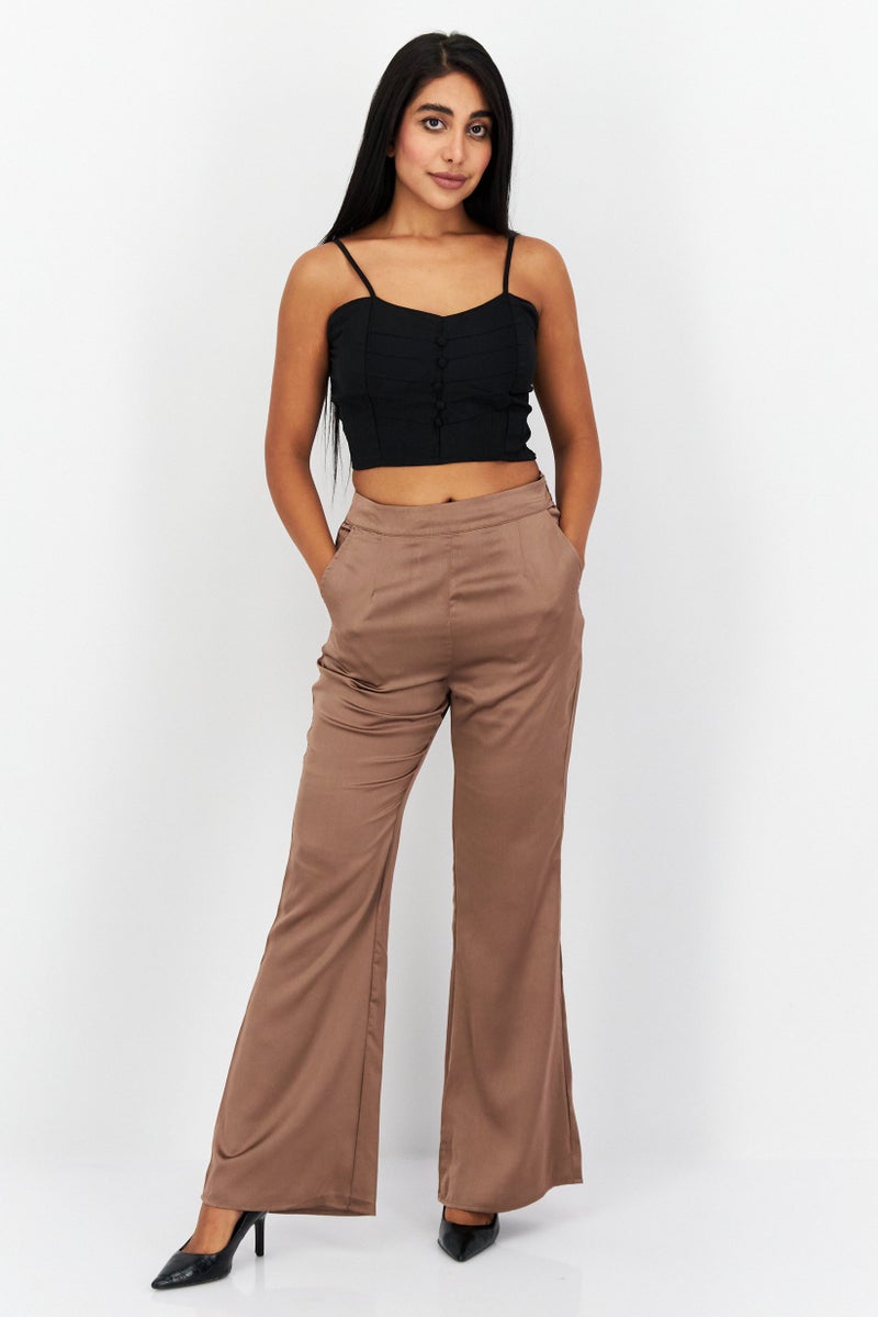 Sage The Label Women Regular Fit Plain Trouser, Brown - Image 4