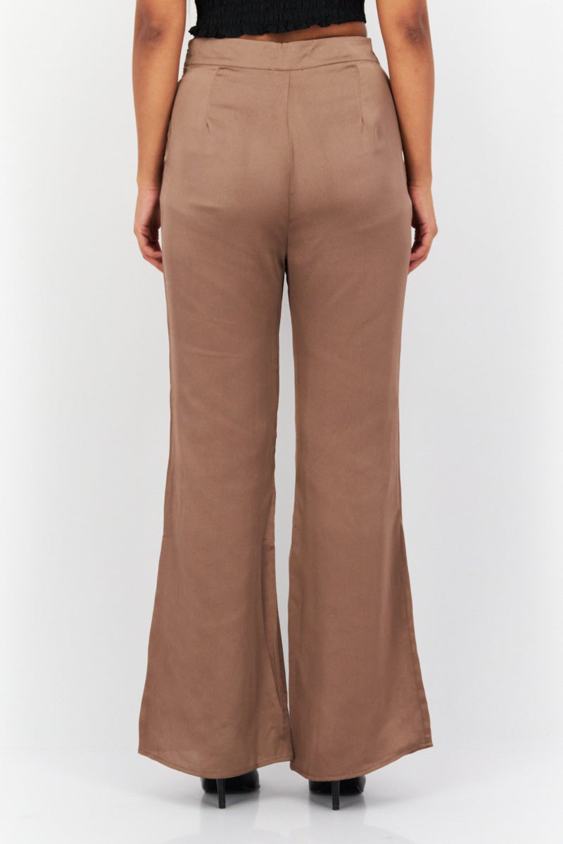Sage The Label Women Regular Fit Plain Trouser, Brown - Image 3