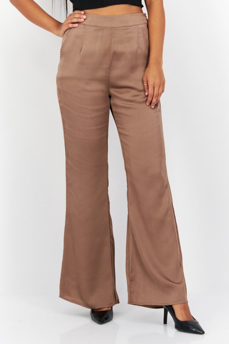 Sage The Label Women Regular Fit Plain Trouser, Brown - Image 1