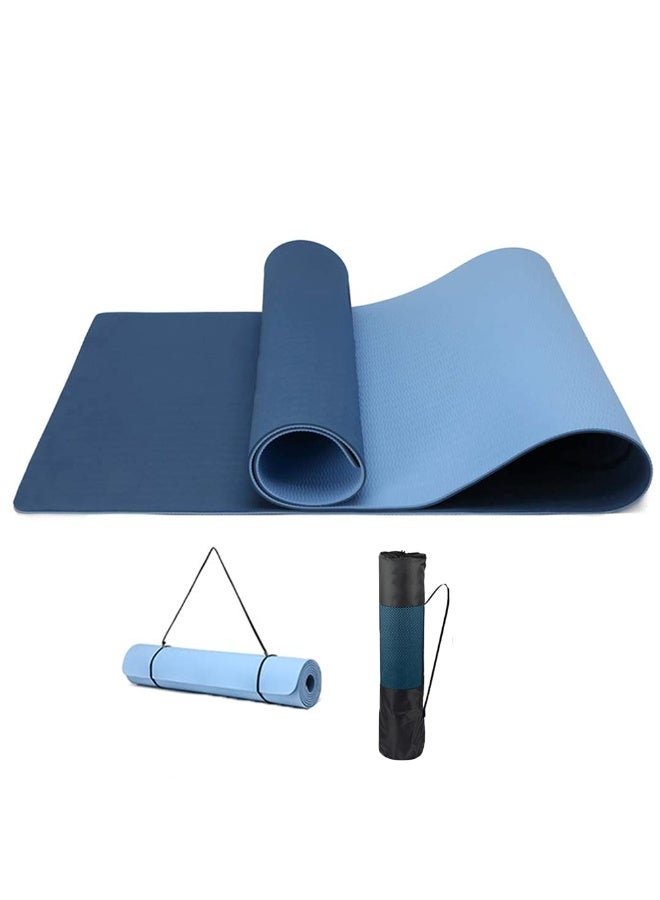 Yoga Mat Non Slip, Extra Thick 6MM TPE Workout Pilates Mats, Eco Friendly Fitness Exercise Mat for Women Men, Workout Mat with Carrying Strap and Storage Bag for Home Gym and Floor Exercises(Blue)
