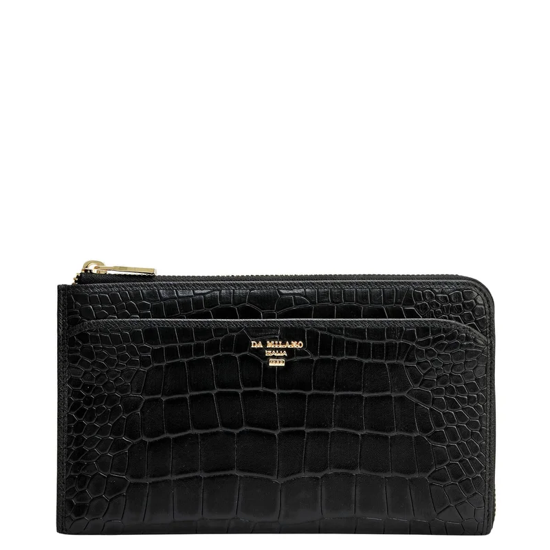 Croco Leather Multi Pouch - Black