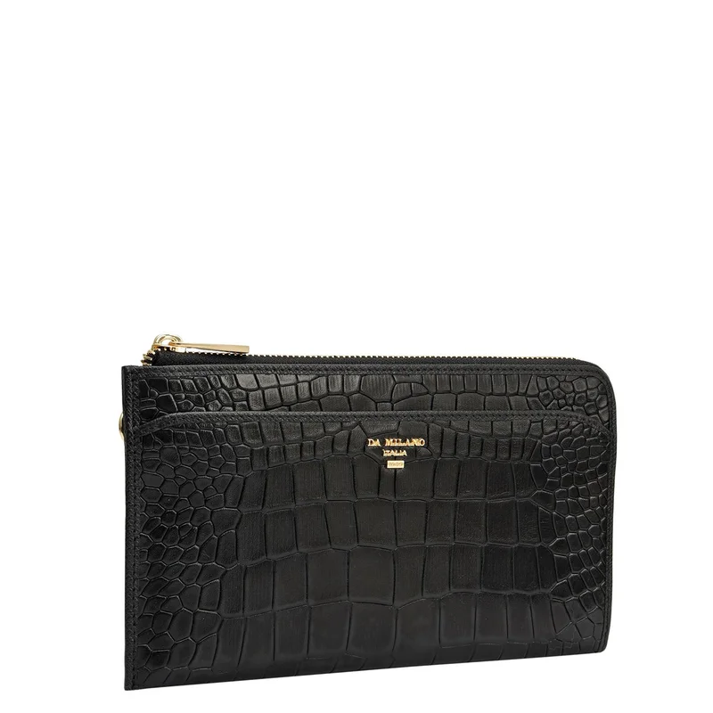 Da Milano black Croco Leather Multi Pouch - Black  | Best Price UAE