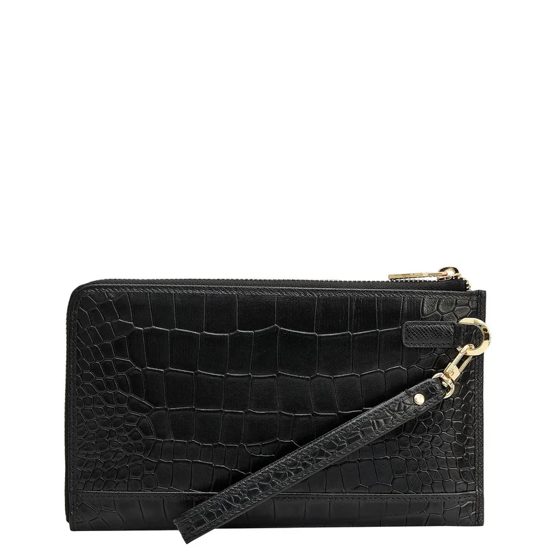 Da Milano black Croco Leather Multi Pouch - Black  | Best Price UAE