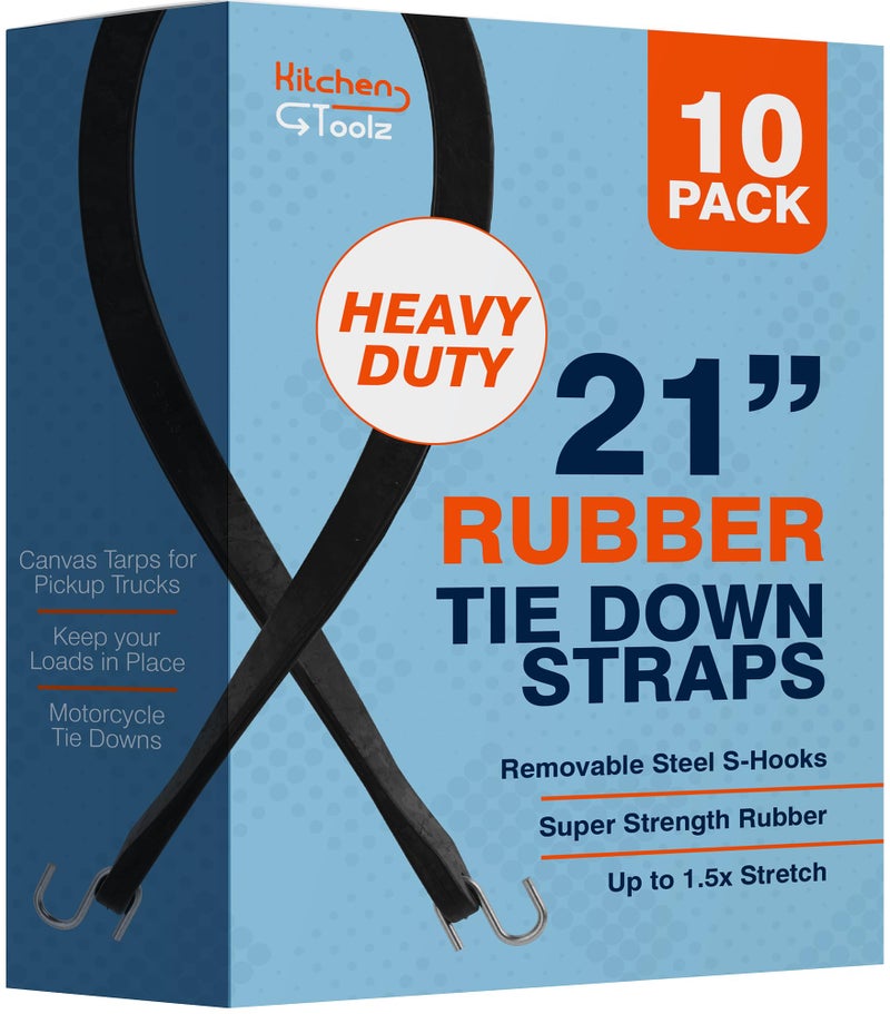Rubber Bungee Cords with Hooks  21 Inch 10 Pack  Heavy Duty Outdoor Flatbed Tarp Straps Bungie Tie Downs  Natural Rubber
