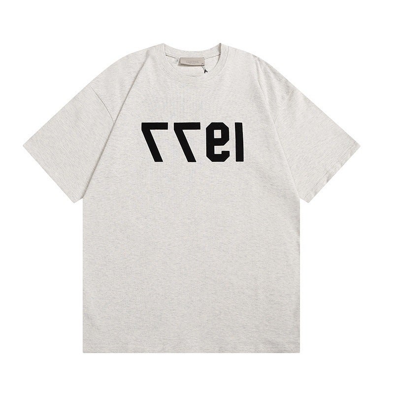 2022 1977 Flocking Letter Double Yarn Fabric Plus Size Loose High Street Fashion Brand Short Sleeve T-Shirt - Image 3