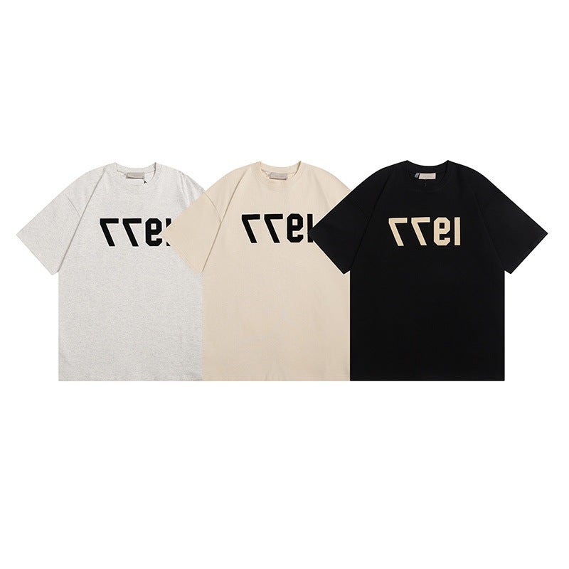 2022 1977 Flocking Letter Double Yarn Fabric Plus Size Loose High Street Fashion Brand Short Sleeve T-Shirt - Image 2