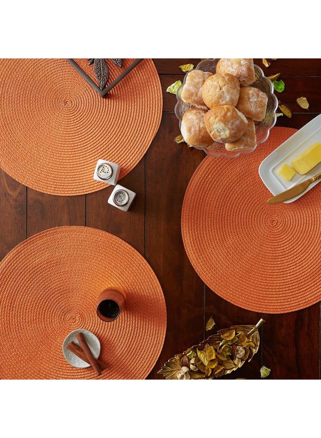 DII Classic Woven Tabletop Collection, Indoor/Outdoor Placemat Set, Round, 15" Diameter, Orange, 6 Piece - Image 4