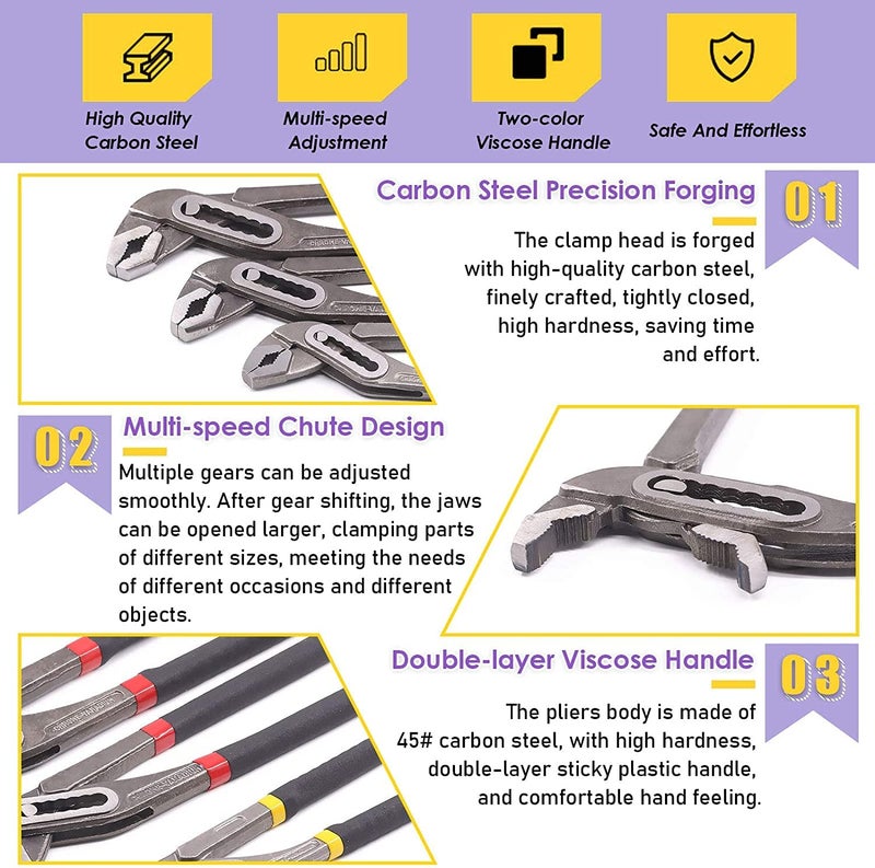 GIZMO Hand Tools, Water Pump Plier, Tongue And Groove Plier, 10" Adjustable Alligator Water Pump Pliers Set Pliers Quick-release Plumbing Pliers Straight Jaw For Home Repair Pipe & Fittings - Image 4
