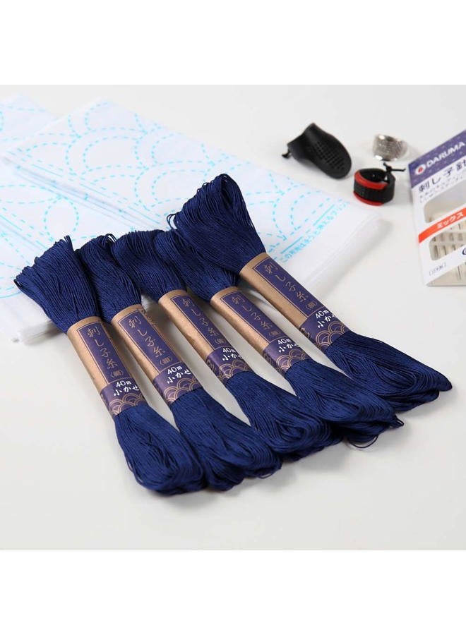 Daruma Verve Joy Sashiko Kit, Sashiko Thread, Needles and Model Yume Fukin with Original English Manual, Sewing Kit, Fabric, Japanese Textile (Navy Yarn/White Tea Towel 1) - Image 2