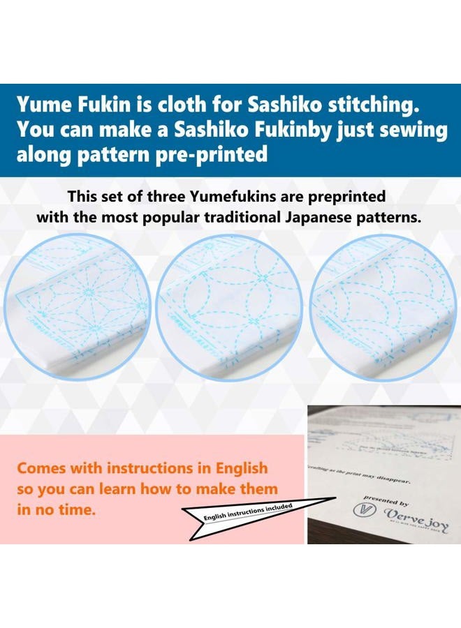 Daruma Verve Joy Sashiko Kit, Sashiko Thread, Needles and Model Yume Fukin with Original English Manual, Sewing Kit, Fabric, Japanese Textile (Navy Yarn/White Tea Towel 1) - Image 3
