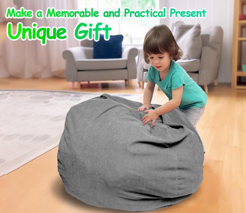 Dafftos Stuffed Animal Storage Bean Bag Chair Corduroy Toy Cover Organize Plush Toys And Textiles Perfect Ultra Soft Sack Bean Bag (No Filler) Gray - Image 5