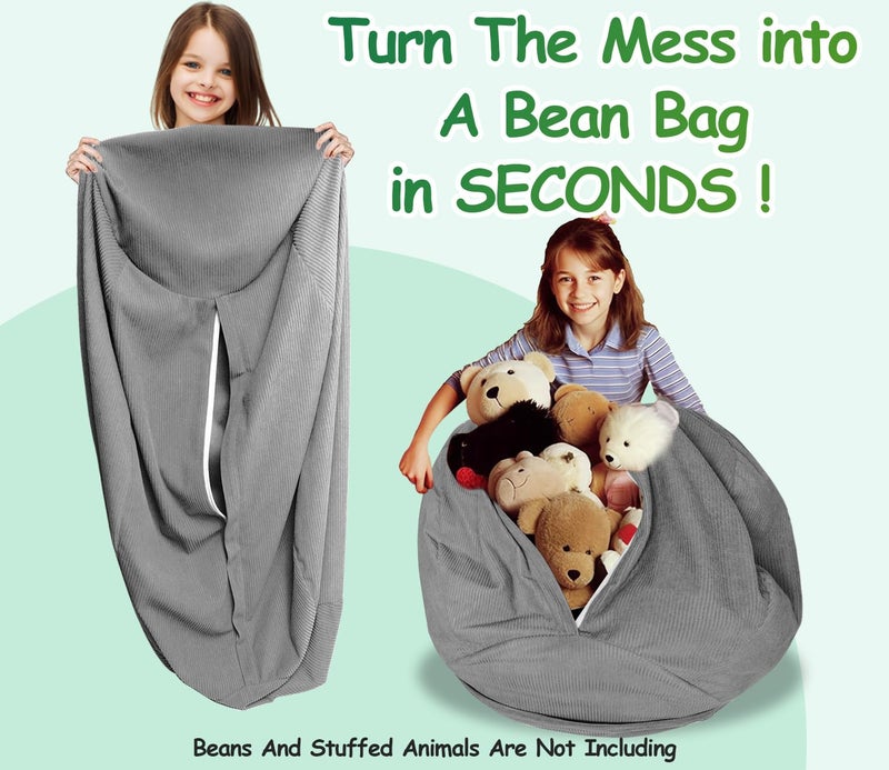 Dafftos Stuffed Animal Storage Bean Bag Chair Corduroy Toy Cover Organize Plush Toys And Textiles Perfect Ultra Soft Sack Bean Bag (No Filler) Gray - Image 3