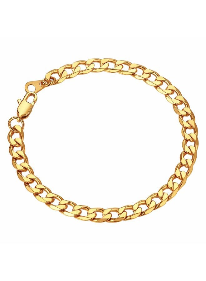 ChainsPro Cuban Bracelets for Men Gold Plated Wrist Chain 6mm 7.5inch Gold Wrist Bracelet - Image 1