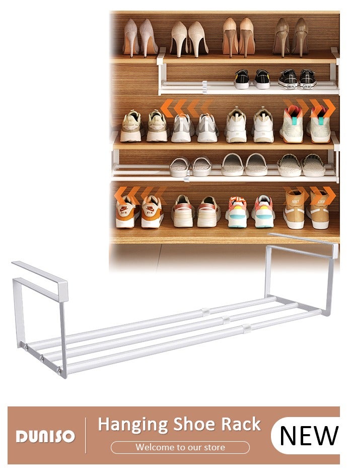 DUNISO Hanging Shoe Organizer ，Stretchable Shoe Rack，Shoe Shelf Storage for Shoe Cabinet, Wardrobe, Cabinet, Bathroom Cabinet，Adjustable Shelf， Sturdy and Durable Shoe Rack for Space Saving - Image 1