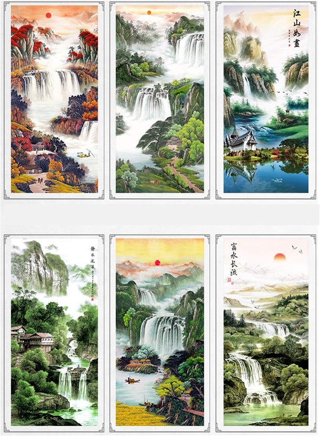 Zzooi Chinese Lucky Fengshui Painting Waterfall Golden Carps Wall Art Hanging Silk Painting Scroll,Feng Shui Decor - Image 3