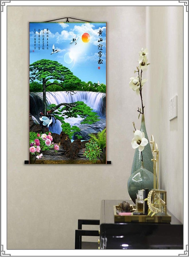 Zzooi Chinese Lucky Fengshui Painting Waterfall Golden Carps Wall Art Hanging Silk Painting Scroll,Feng Shui Decor - Image 5