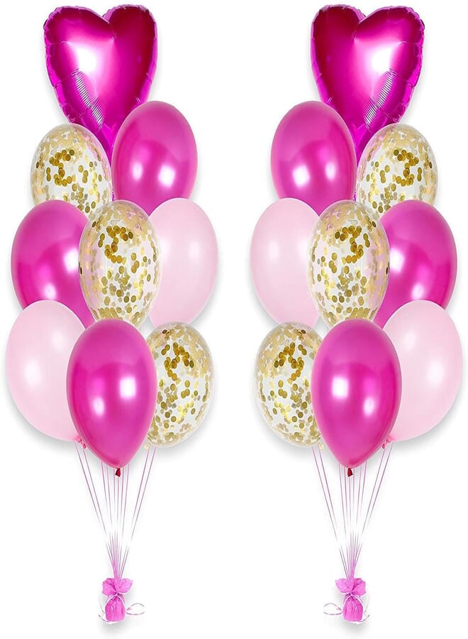Secret Balloon Set Bouquet for Birthday Party with pink pearl and purple Latex - gold confetti - pink heart foil balloon Party Supplies and Valentines Wedding or Engagement Bouquet Decorations