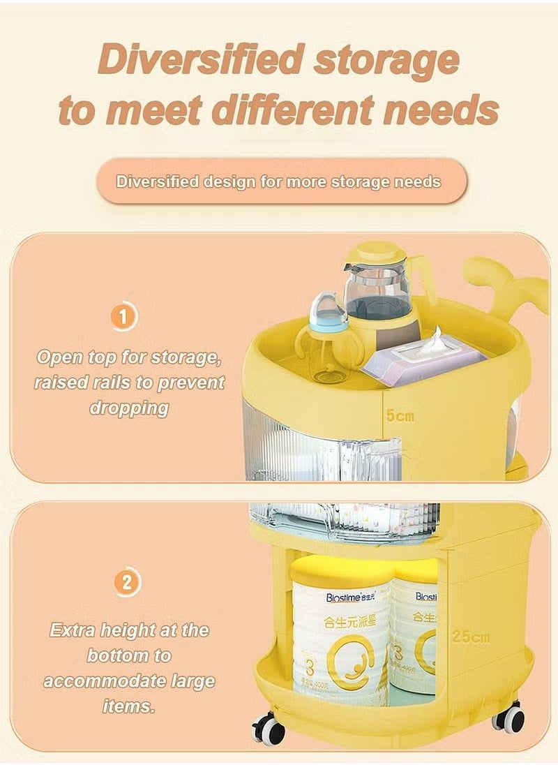 XiuWoo Multifunctional Storage Shelves For Baby With Movable Wheels 4 Tier Whale Cart Floor Creative Bedside Mobile Snack Storage Rack Waterproof for Living Room Kitchen Hallway,Yellow  - Image 2