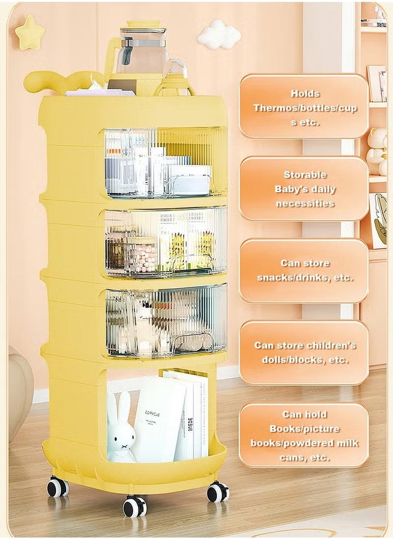 XiuWoo Multifunctional Storage Shelves For Baby With Movable Wheels 4 Tier Whale Cart Floor Creative Bedside Mobile Snack Storage Rack Waterproof for Living Room Kitchen Hallway,Yellow  - Image 5