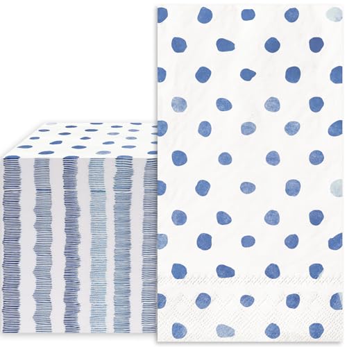 Whaline Polka Dots Guest Paper Napkins White Blue 3 Ply Disposable Napkins Dinner Hand Napkin Towel for Wedding Party Supplies Table Decor 80Pcs - Image 2