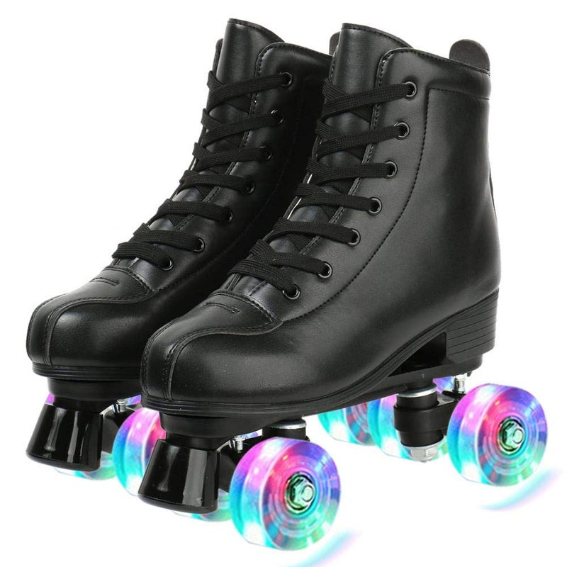 Gets Womens Roller Skates Light Up Wheels Artificial Leather Adjustable Double Row 4 Wheels Roller Skates Shiny Skates for TeensAdult Flash Wheel37US 6