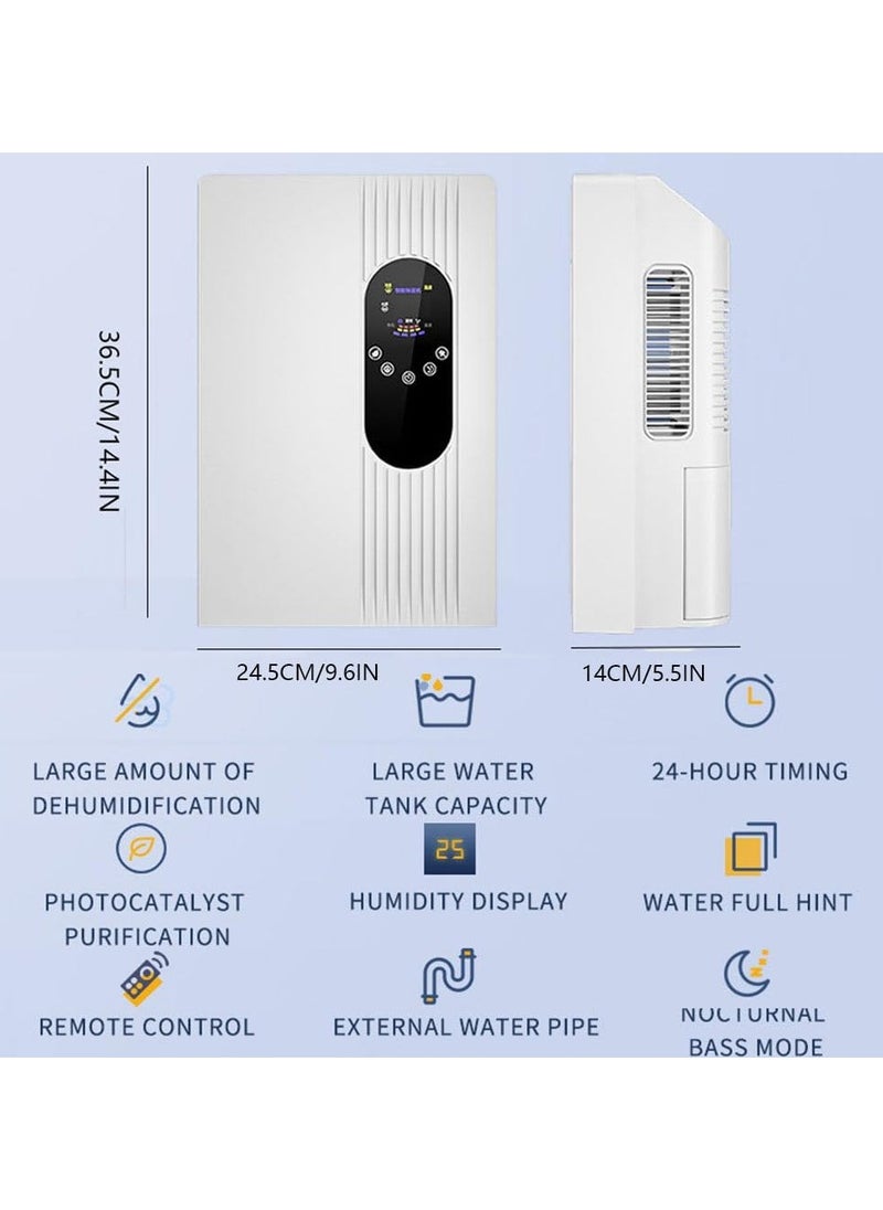 XiuWoo - Dehumidifier For Home, 2200ML  Small Dehumidifier For Bathroom,  Quiet Bedroom Dehumidifier ,with External Water Pipe,With Adjustable Timer And Sleep Mode For Basement, Rv, Closet - Image 1