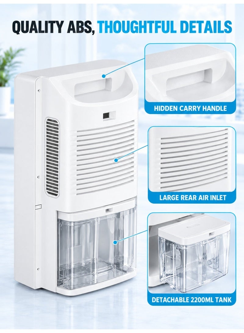 XiuWoo 2200ML Dehumidifier for Home, Compact Quiet Moisture Remover with Remote Control, 1–24 Hour Timer, Sleep Mode, Auto Shut-Off and Continuous Drain Hose for Bedroom, Bathroom, Basement, Closet and RV - Image 5