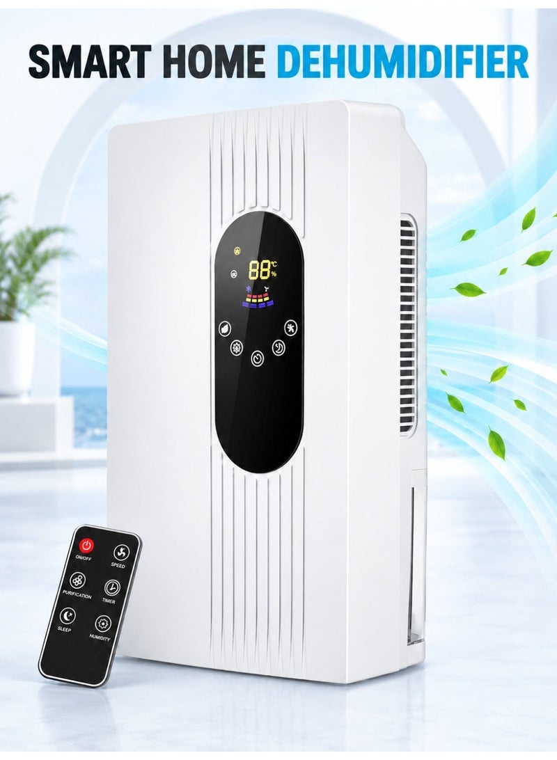 XiuWoo 2200ML Dehumidifier for Home, Compact Quiet Moisture Remover with Remote Control, 1–24 Hour Timer, Sleep Mode, Auto Shut-Off and Continuous Drain Hose for Bedroom, Bathroom, Basement, Closet and RV - Image 1