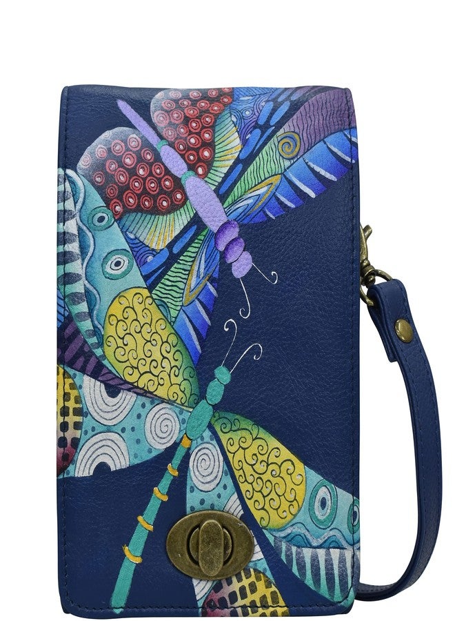Anna by Anuschka Women's Hand-Painted Genuine Leather Flap Convertible Crossbody Belt Bag - Dancing Dragonflies Blue - Image 1