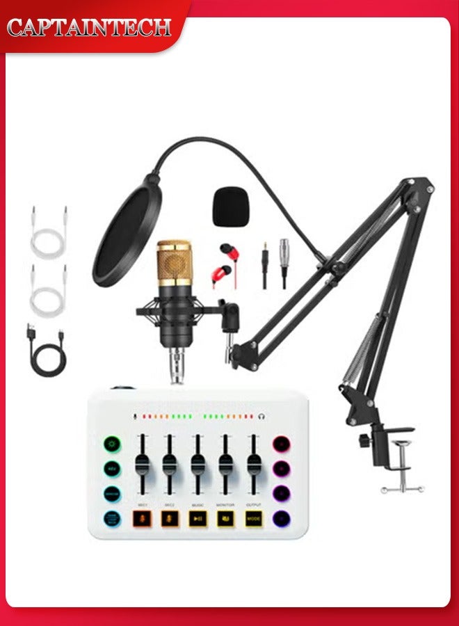Captaintech Podcast Equipment Bundle, BM800 Condenser Podcast Microphone Bundle Kit with F9 Live Sound Card, Streaming Audio Mixer Studio All-in-one Beginner Podcast Package for Recording YouTube TikTok - Image 1