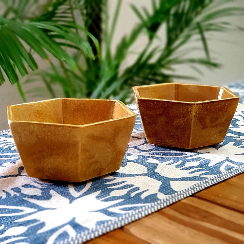 Backspace Retail Ceramic Soup Bowls Set of 2 Golden Bowls 400ml Each Ideal for Soup Curry Maggi Desserts Microwave and Dishwasher Safe Perfect for Home and Restaurant
