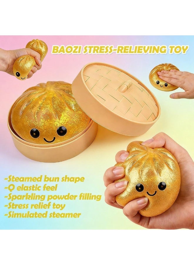 GIOIO Dumpling Squishies,Giant Glitter Dumpling Box,Colorful Sensory Toys Stress Relief Ball,Soft Squeeze Decompression Dough Gift for Adults,Easter Basket Stuffers (B-Pink, 1PCS) - Image 2