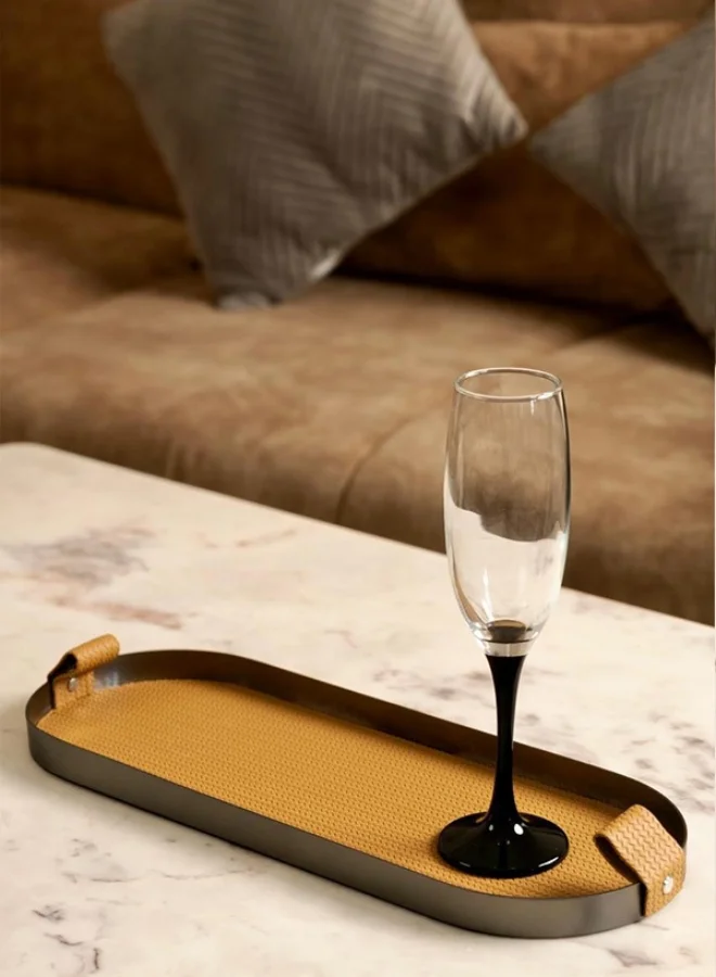 Casa Quesera  Brown Capsule Leather Tray in Brushed Steel Finish by Casa Quesera  | Best Price UAE